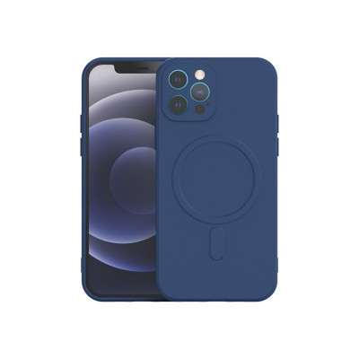 Husa Spate Magsafe Compatibila Cu iPhone 13 Pro, Protectie Camera, Microfibra La Interior, Albastru